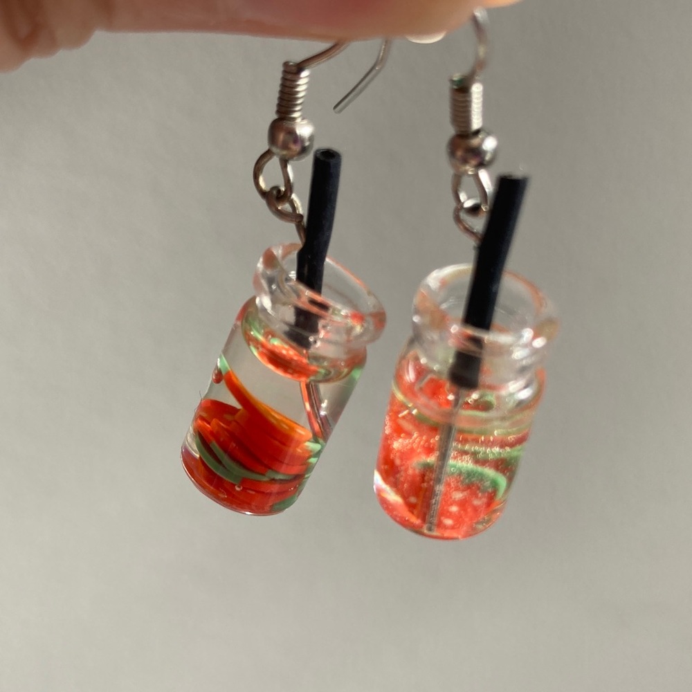 Miniatures style strawberry drink dangle Earrings